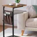 Vagusicc C Shaped End Table, 33"Tall Side Table for Couch, Adjustable Height Sofa Table Small Couch Side Tables, Slide Under Recliner TV Tray Arm Tables with Metal Frame for Living Room,Bedroom,Brown