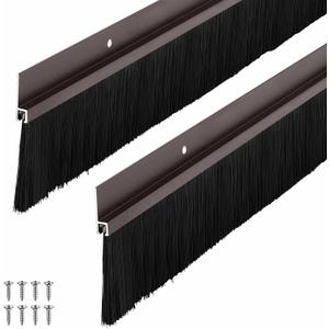 Frienda 2 Set Door Brush Bottom Sweep Brush Weather Stripping Aluminum Door Seal with Screws for Gaps up to 1 Inch, for Home, Commercial Gate, Fill Gaps Dust, Debris (1 x 36 Inch,Brown)