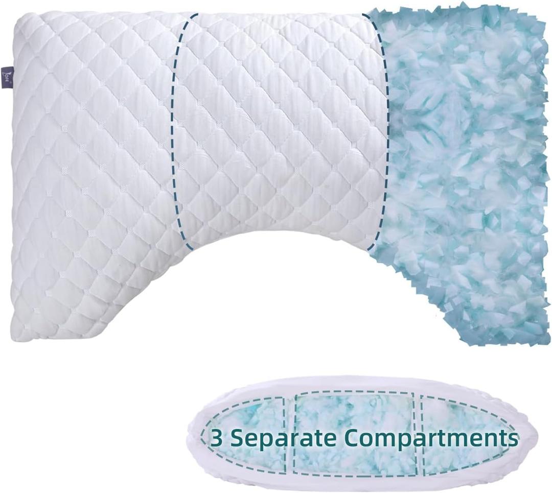 LOFE Side Sleeper Pillows for Adults - Adjustable 3 Compartments of Side Sleeper Pillow, Curved Side Sleeper Neck Pillow, CertiPUR-US Supportive Pillow for Side Sleepers, Queen Size Bed Pillows