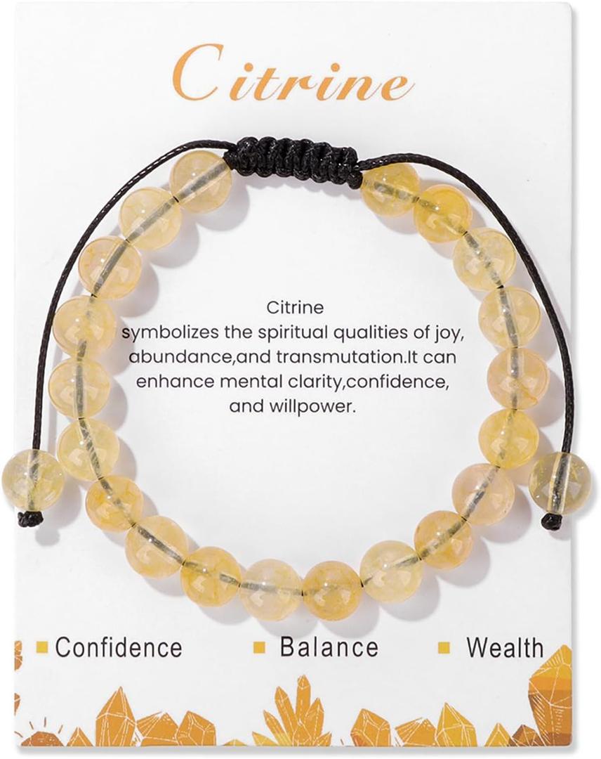 Healing Crystal Bracelet for Women 8mm Natural Stone Crystal Beaded Bracelets Adjustable Handmade Gemstone Bracelet Healing Jewelry Mother's Day Gifts for Women