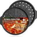 HONGBAKE 2 Pack Pizza Pan with Holes 12 Inch, Nonstick Pizza Tray for Oven with Widen Handles, Hot Air Pizza Crisper Tin, Round Baking Sheet for Frozen & Homemade Pizza, Grey (Gray)