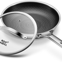 Roomena Non Stick Frying Pans Hybrid Ceramic With Lid, 12 Inch TriPly Stainless Steel Skillet, NonToxic, PFAS/PFOA/PTFE Free, Metal Utensil Safe, Dishwasher & Oven Safe,Induction Compatible