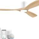 Livory 52 Wood Smart Flush Mount Ceiling Fans with Lights and Remote,Quiet DC Motor,Outdoor Indoor Ultra Low Profile Ceiling Fan works with Alexa WIFI APP,Modern White Ceiling Fan for Bedroom Patio