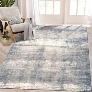 vivorug Washable Rug, Ultra Soft Area Rug 3x5, Non Slip Abstract Rug Foldable, Stain Resistant Rugs for Living Room Bedroom, Modern Fuzzy Rug (Gardual-Blue, 3'x5')