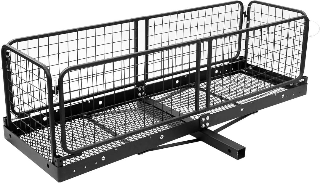 Rockland Hitch Mount Cargo Carrier, 500 LBS Capacity, 60" x 20" x 18", Detachable Sides, Alloy Steel Baskeet, Rust-Resistant, Easy Assembly, Secure Tie-Down Points, Compatible with 2" Hitch Receivers