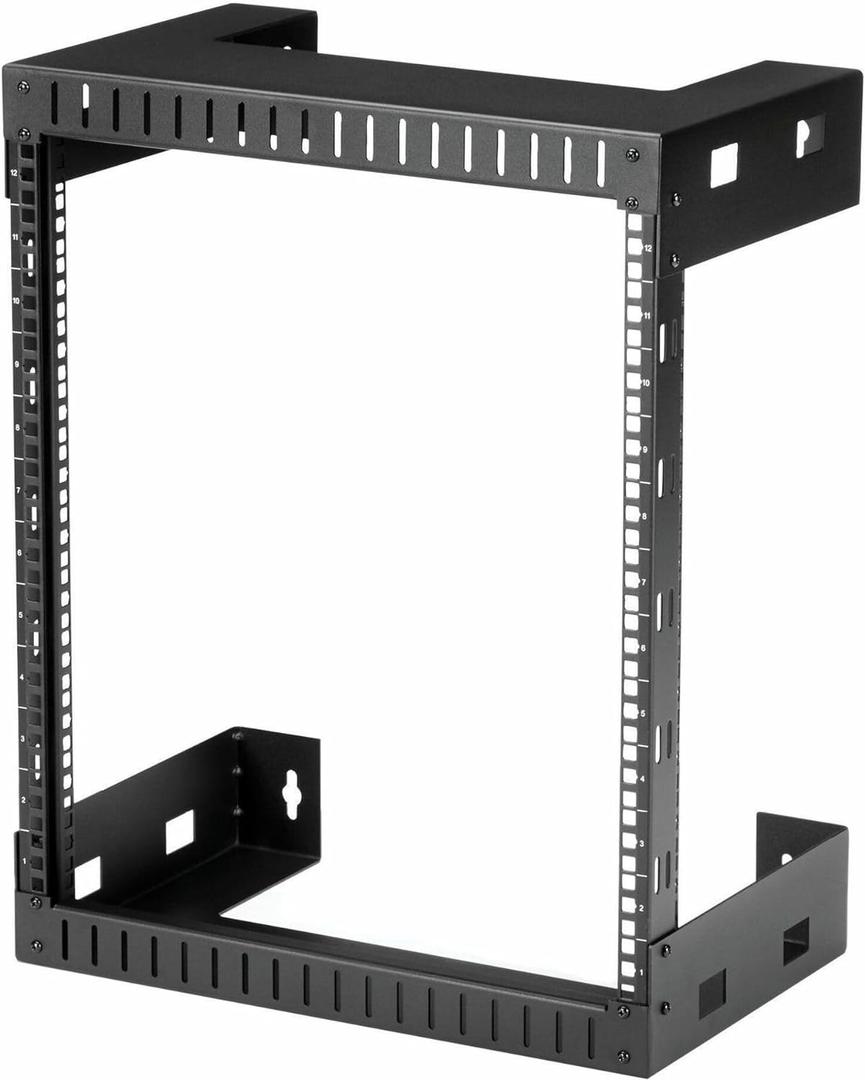 StarTech.com 2-Post 12U Heavy-Duty Wall-Mount Network Rack, 19" Open Frame Server Rack, 12" Deep, Wall Mount Data Rack for IT / AV / Patch Panel / Computer Equipment (RK12WALLO)