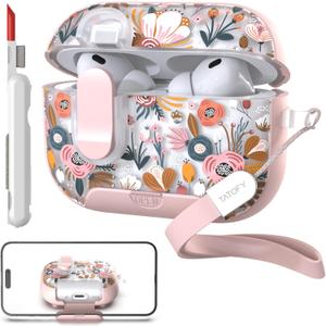 TATOFY for AirPod Pro 3 Case (2025) with Phone Stand Lanyard Lock Cleaning Kit, Compatible with Magsafe Flowers Hard AirPods Pro 3rd Generation Cover for Women (Pink, AirPods Pro 3)