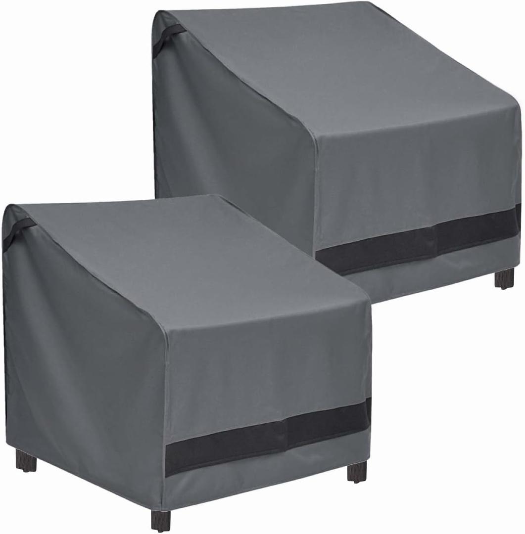 loriano Patio Chair Covers Waterproof Outdoor Furniture Chair Covers 600D Heavy Duty Fit as Lawn Lounge Deep Seat(2 Pack,Grey, Large) (38"D x 35"W x 34"H)