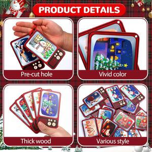 2 x Christmas Tree Ornaments Traditional Christmas Santa Scene TV Hanging Ornaments Xmas Vintage TV Wooden Cutouts Hanging Signs for Xmas Tree Winter Holiday Party Indoor Outdoor Decorations Supplies