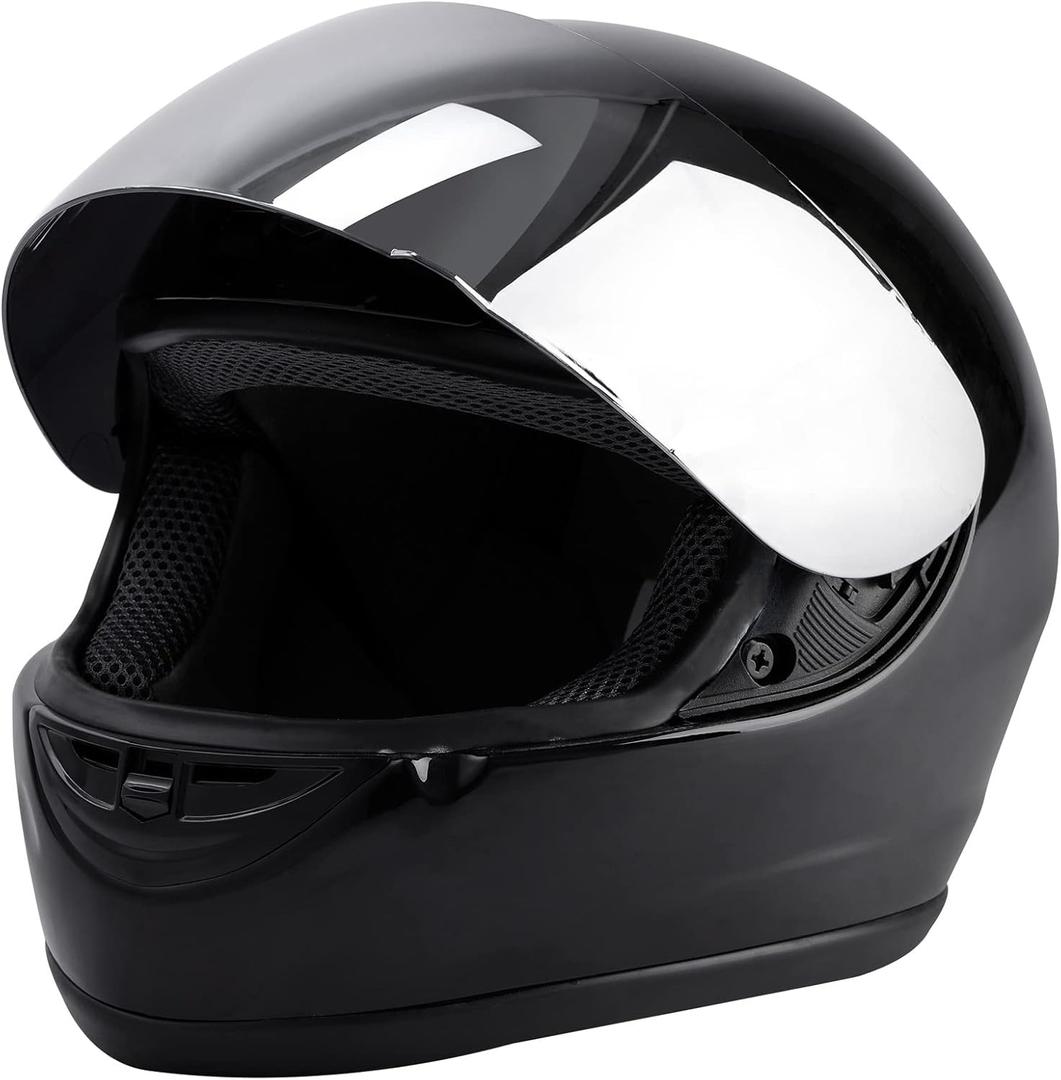 TCMT Full Face Motorcycle Helmet for Adults Men Women, Lightweight Polycarbonate Street Bike Dirt Bike Helmet with Anti-Scratch Mirror Shield and Removable Liner, DOT Approved