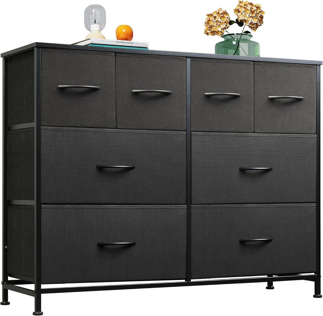WLIVE Dresser for Bedroom with 8 Drawers, Wide Fabric Dresser for Storage and Organization, Bedroom Dressers, Chest of Drawers for Living Room, Closet, Hallway, Black