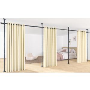 Curtain Rods No Drilling - Room Divider Tension Rod, Adjustable 28-171in(W) 4-10ft(H) Heavy Duty Floor to Ceiling Stand Temporary Privacy Wall Dividers Separation Partitions Black Window Rods