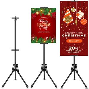 GSOW Poster Stand for Display, 80'' Adjustable Sign Stand Tripod, Retractable Poster Board Stand DoubleSided Banner Stand, Foldable Floor Standing Sign Holder Signage Stand with Portable Bag, Black