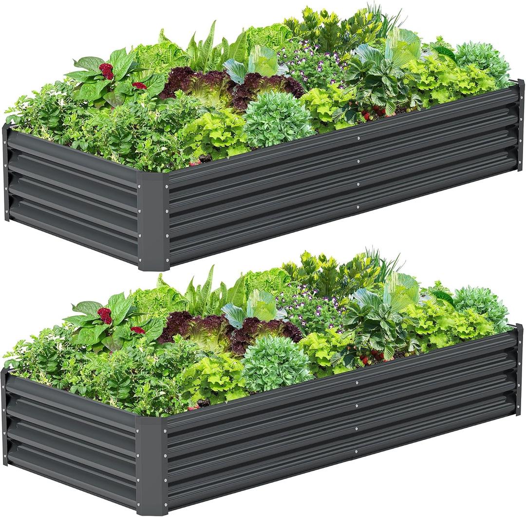 2PCS 6x3x1FT Galvanized Raised Garden Bed, Galvanized Planter Raised Garden Boxes Outdoor, Large Metal Raised Garden Beds for Vegetables-Grey