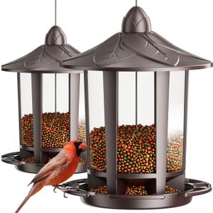 Birdream 2 Pack Bird Feeders for Outdoor Hanging, Classic Castle Design Fun Assembly Bird Feeder, Attracting Wild Birds Cardinals Goldfinches Chickadees Finches Sparrows - Brown