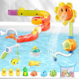 Baby Bath Toys, Bathtub Toy with Slide Track and Shower Head, Fishing Floating Toy with No Hole Dinosaur, Bathtub Toys for Kids Ages 1-5