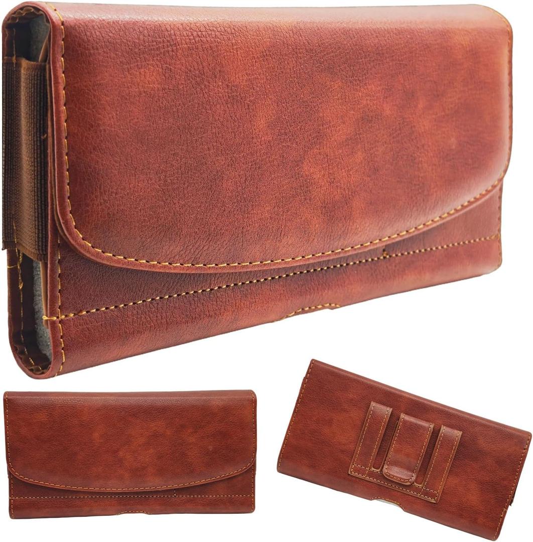 Premium Leather Phone Holster - Belt Clip Cell Phone Holder Pouch for iPhone 17/16/15/14/13 Pro Max/Plus, Stylish Leather Phone Case for Outdoor Use (Brown, Large)