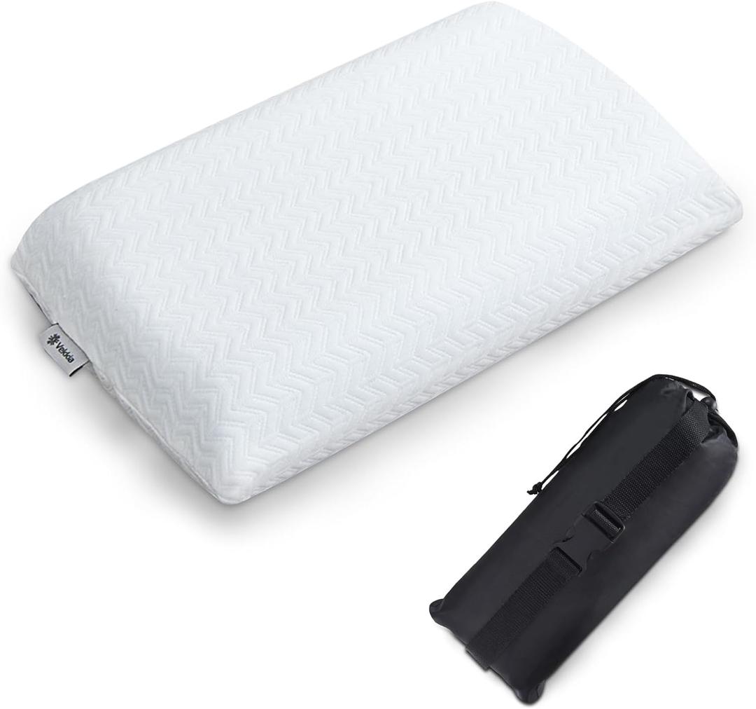 Vekkia Travel Pillow, Memory Foam Pillow Compressible Camping Pillow with Washable Cover,Ergonomic Supportive Pillow for Sleeping Ideal for Adults Kids Travel, Hiking, Airplane and Car-S (White)