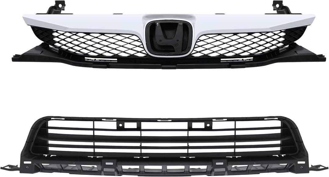 BXZ Front Bumper Grille Grill Upper Lower With Chrome Trim For Honda Civic Sedan 2009 2010 2011(Not for 2DR model)