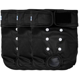 Leekalos Reusable Washable Dog Diapers Female (3 Pack) - Highly Absorbent Doggie Diapers - Size Adjustable Puppy Diapers for Dog Period Panties (X-Large) (X-Large (17.5"-27" Waist), Black)
