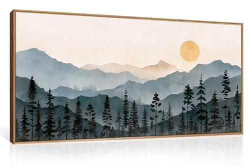 LHIUEM Boho Mountain Framed Canvas Wall Art Set,Forest Pine Tree Wall Decor,Nature Sunrise Wilderness Landscape Art Painting for Living Room,Bedroom,Dining Room,Office -20"x40"x1