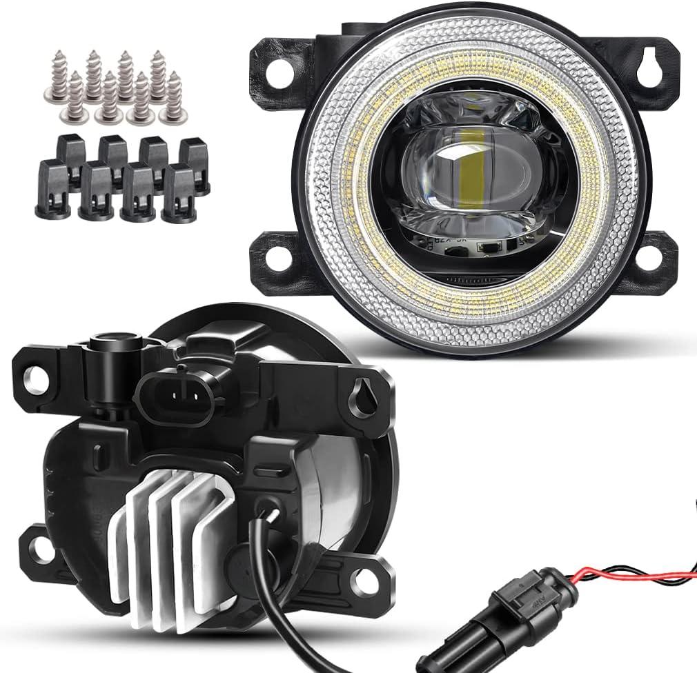 LED Lens Fog Light with Halo Ring Angel Eye Replacement for Nissan 05-15 Xterra, 05-18 Frontier, 05-12 17-20 Pathfinder, 08-15 Armada, 11-17 Leaf, 10-19 NV200, 07-12 Sentra SE-R