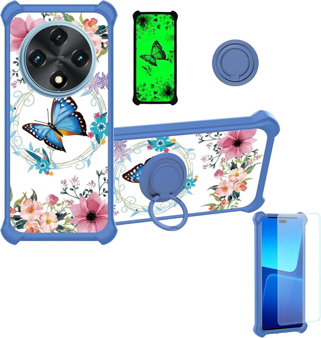 jioeuinly for UMIDIGI G100A Case Compatible for UMIDIGI G100 Phone Case Cover [with Tempered Glass Screen Protector][No Fit 5G][Hard PC + Soft Silicone][Ring Support] [Luminous Effect] YGL-LHD