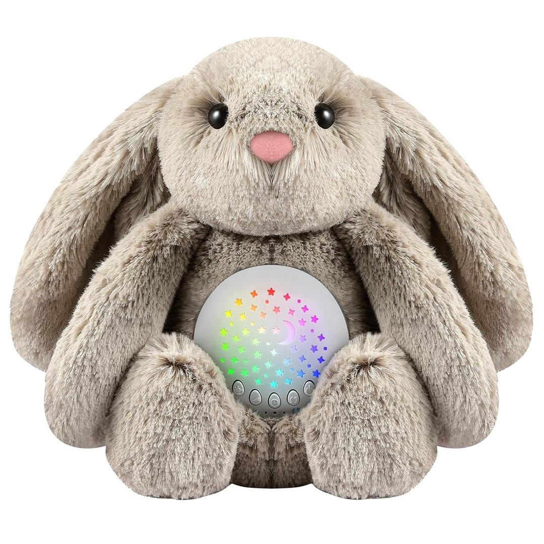 BEREST Baby Sleep Soother Bedtime Bunny with Starry Projector Night Light, Plush Stuffed Animal for Newborn Infants, Lullaby Music, White Noise, Mother's Heartbeat for Boys & Girls Shower Gifts