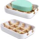 Bamboo Wooden Soap Dishes for Bathroom Bar Soap Holder Shower Soap Holder Sink Deck Bathtub Shower Tray (Two Pieces White)