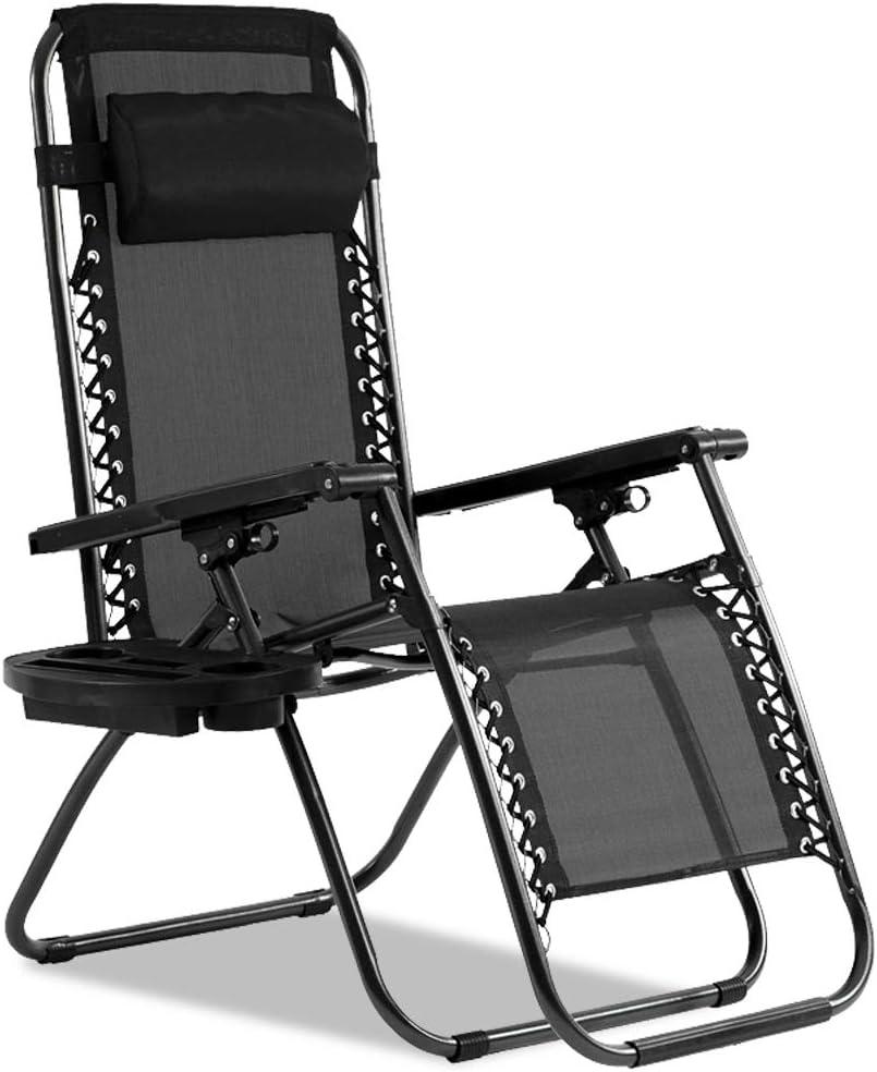 Zero Gravity Chair Patio Chair Lounge Chair Chaise Set of 2 Outdoor Folding Adjustable Recliner Chair with Cup Holder Tray and Pillows for Patio, Pool, Beach, Lawn, Deck, Yard - Black