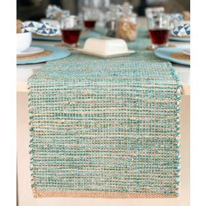 Chardin home Eco-Friendly Natural Jute/Cotton Table Runner, Size: 13x72. Jute/Aqua-Turquoise