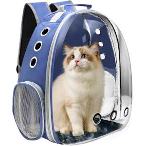 Cat Backpack Carrier, Pet Cat Carrier with Ventilated Design for Carrying Puppy Cats, Pet Carrier Backpack for Traveling/Hiking/Camping/Outdoors Airline Approved Travel Carrier (Blue)