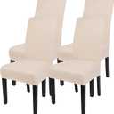 SearchI Dining Room Chair Covers Set of 4, Stretch Parsons Chair Slipcovers Super Fit Spandex Removable Washable Kitchen Chair Protector Cover for Dining Room, Hotel, Ceremony (Beige-Yellow)