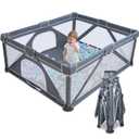 Yobear Foldable Baby Playpen (59"x59") - Portable Play Yard for Babies and Toddlers with 50 Ocean Balls, 2 Pull Handles & Carry Bag - Easy Setup Safe Indoor Outdoor Kids Activity Center (Dark Grey)