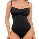 Popilush Corset Bodysuit for Women Tummy Control Cowl Neck Thong Shapewear Bodysuits Going Out Tops Black, Size L