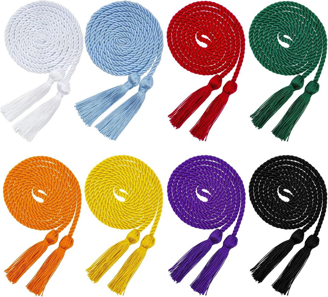 HOVEOX 8 Pieces Graduation Honor Cords Graduation Tassel Honor Cord Graduation Cords Bulk Honor Cords for Graduation Students (Gold, Black, Purple, Light Blue, Orange, red, White, Green, 8)
