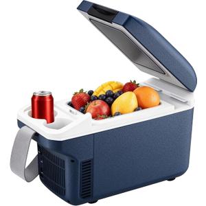 Iceblue Electric Cooler with Type-C, 8 Liter /11 Cans Mini Fridge with Belt, 9V Type-C Thermoelectric Dual-use Car Refrigerator, Car Fridge for Car, Dorm, Travel, Picnic, Gift (Blue)