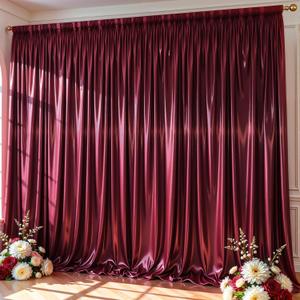 30x10ft Burgundy Glitter Backdrop Curtain for Parties, Wrinkle Free Satin Photo Backdrop Drapes 6 Panels 5x10FT Shimmer Back Drop Cloth for Wedding Birthday Baby Shower Photography Background Decor