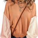 Dokotoo Women's Sweaters Colorblock Crewneck Cotton Long Sleeve Fall Winter Knit Pullover Jumper Tops (Large, Grapefruit Orange)