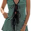 OYOANGLE Women's 2 Piece Outfits Striped Bow Tie Front Tank Top and Shorts Summer Lounge Set, XL
