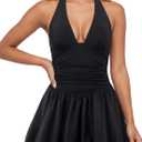 Women's Bubble Mini Dresses Y2k Backless Halter Ruched Dress (M)