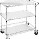 3-Tier Rolling Cart Metal Utility Cart with 4 Inch Rubber Wheels 661 LBS Capacity 30" D x 18" W x 35" H Heavy Duty Carbon Steel Storage Cart with Adjustable Shelves for Kitchen Garage Office