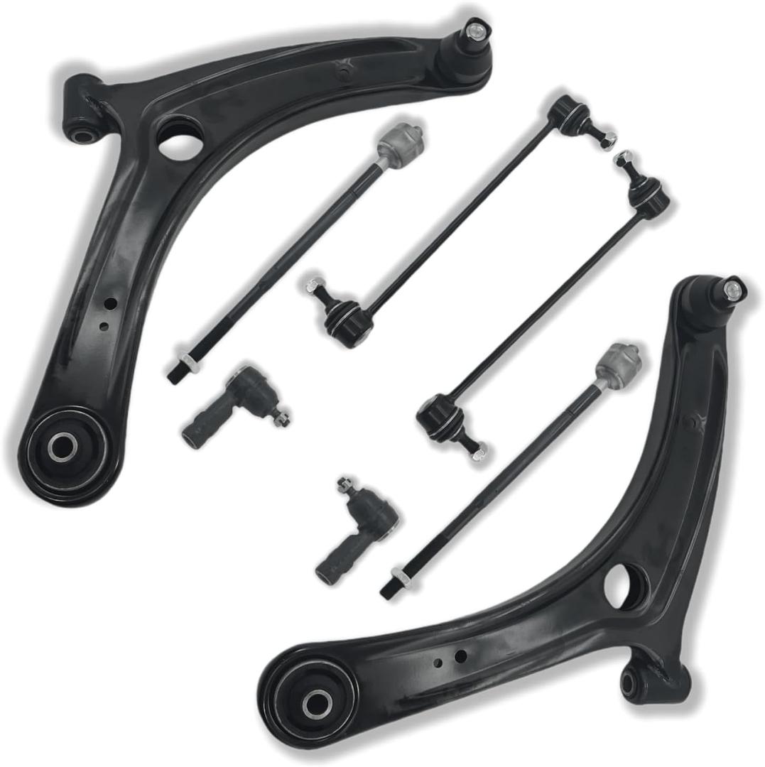 Front End 8pc Suspension Kit Fit for Mitsubishi 2007-2013 Outlander, 2008-2017 Lancer, 2x Front Lower Control Arm with Ball Joint, 2x Front Sway Bar End Links, 4x Front Outer/Inner Tie Rods
