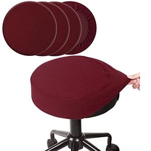 BUYUE 4 Pcs Bar Stool Covers, Luxury Fabric Dia.14-16" Round Stretchy Crease-Resistant Washable Jacquard Dustproof Stool Seat Slipcover, M-Burgundy-Set of 4