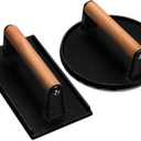 EWFEN Burger Press, 7" Round & 8.2"X4.3" Rectangle Heavy-Duty Cast Iron Smash Bacon Press Meat Steak with Wood Handle for Griddle, Sandwich, Nonstick Pan