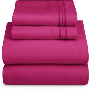 Hearth & Harbor Full Size Sheets - 4 Piece Bed Sheet Set, Hotel Luxury Double Brushed Bed Sheets - Extra Soft Bedding Sheets & Pillowcases, Full, Magenta