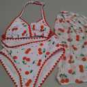 Verdusa Girl's 3 Piece Bikini Sets Cherry Halter Cute Swimsuits with Cover Up Skirt White 8 Years
