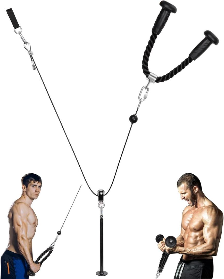 Hikeen Ergonomic Tricep Rope Cable Attachment with Anti-Slippery Rubber Grip,Tricep Pull Down Attachment -Reduces Wrist Pressure and Skin Rubs,Tricep Pull Down Rope for Gym & Home Gym with Carabiner