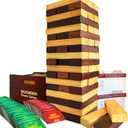 QUOKKA Premier Wooden Tumble Tower Game - Block Stacking Game for Family - 2.8 Ft | 54 Blocks with Fun Challenges | Water Weather Resistant - Big Wooden Game for Yard