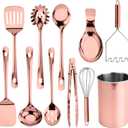 COOK WITH COLOR Kitchen Utensil Set - 10-piece premium Nonstick & Heat Resistant Kitchen Gadgets, Turner, Spaghetti Server, Serving Spoons, Whisk, Tongs, Masher & Utensil Holder, Rose Gold